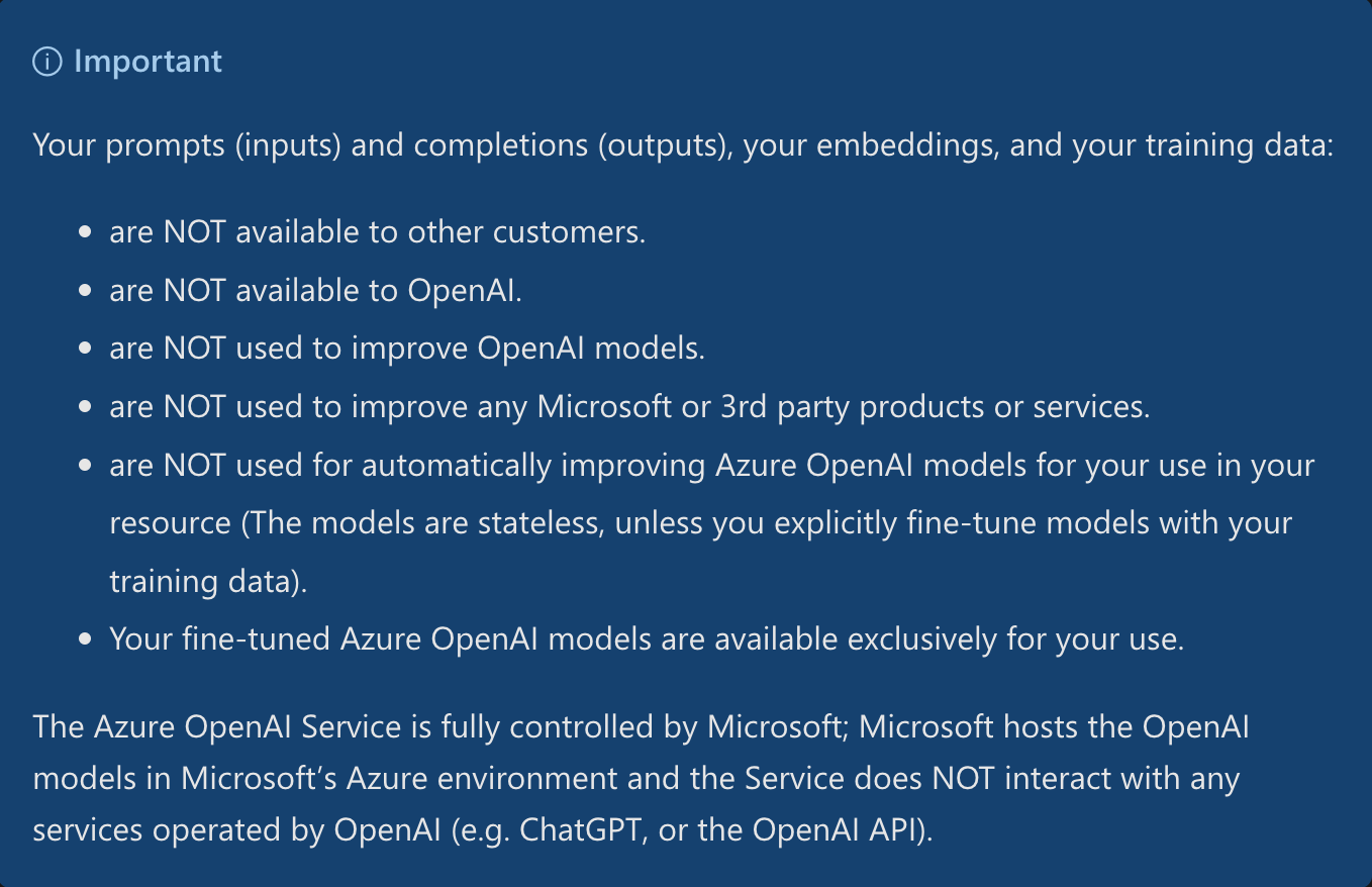 Azure OpenAI ServiceのAPIのデータの扱いについてのスクショ